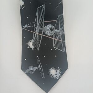 Mens Star Wars branded necktie black and white space galaxy theme one size